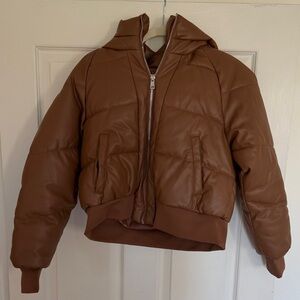Chocolate Faux Leather Puffer Jacket